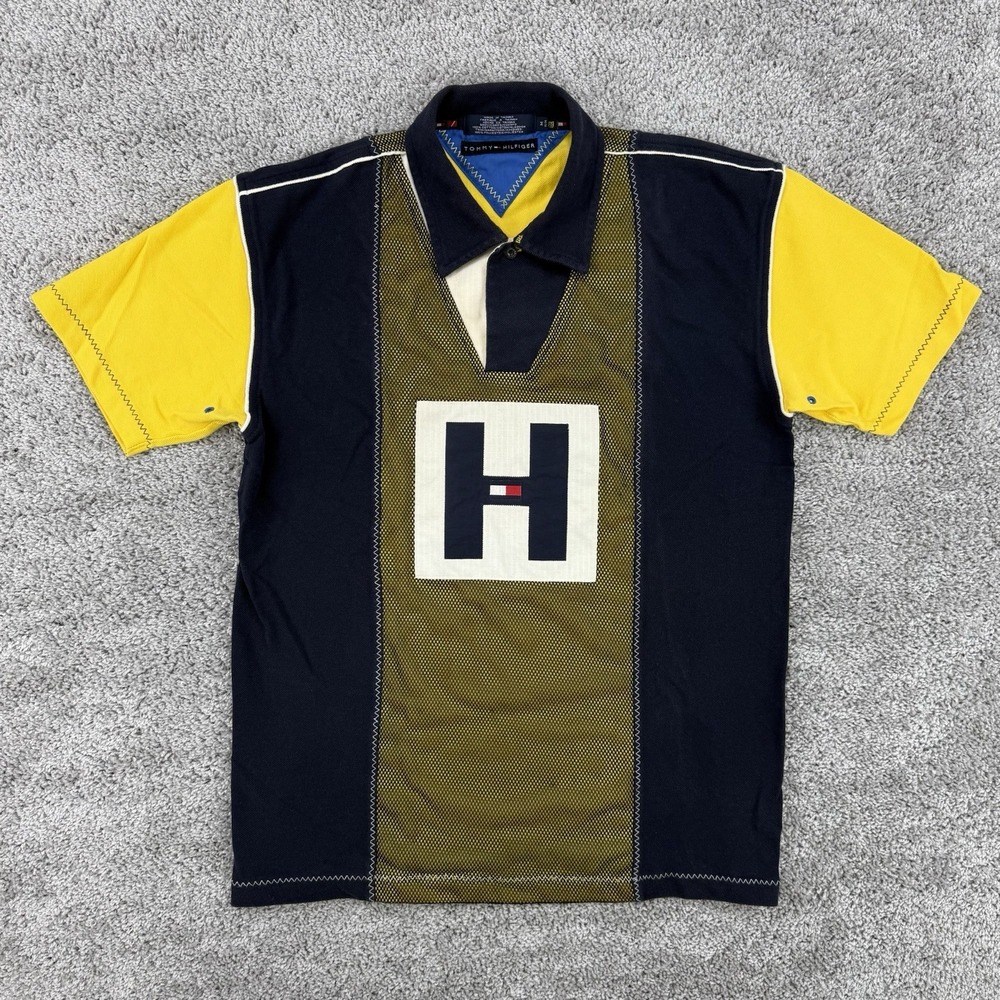 Vintage Y2K Tommy Hilfiger Polo Men's M Embroidered H Mesh Panel Nautical Preppy